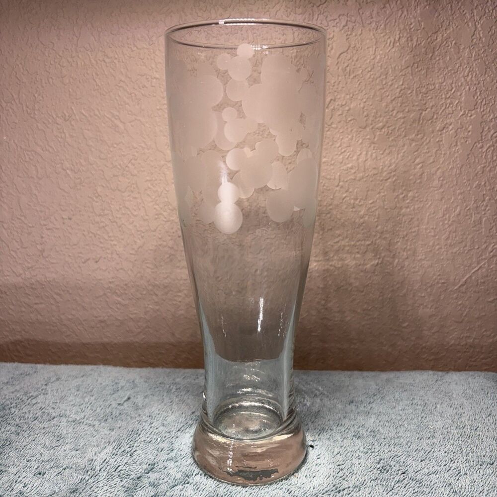DISNEY PARKS Etched Frosted Mickey Mouse Icon Pilsner Beer Glass 16oz